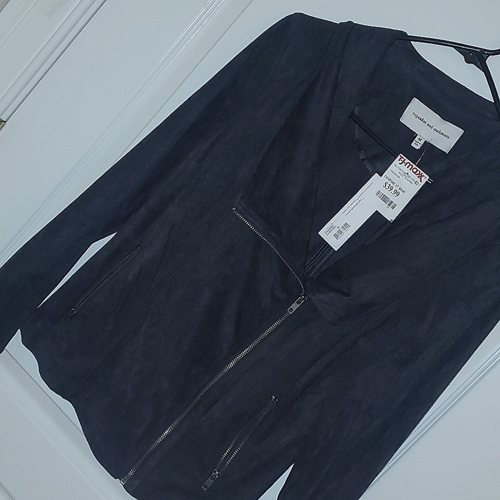 Womens Charcoal faux suade zip up jacket